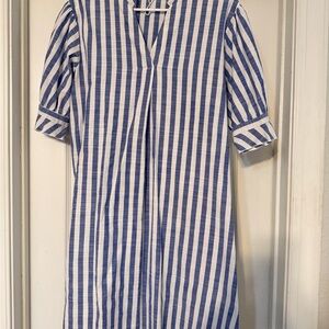 Amazon Blue & White Vertical Stripe V-Neck Mini Dress